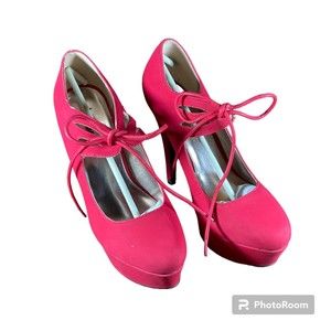 Charlotte Russe Womens Size 9 Lianne Red Nubuck Platform Stiletto Heel Eyelet